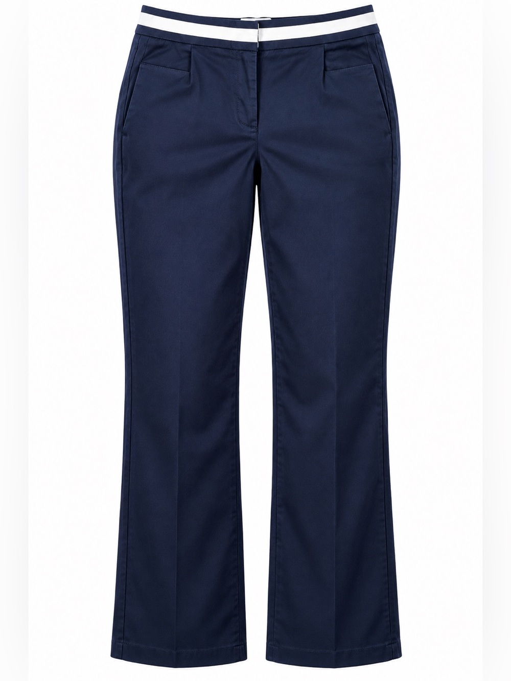 Talbots Navy Boot-Cut Pants with Contrast Striped Waist